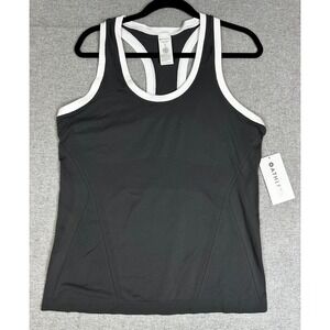 Athleta Momentum Seamless Tank Top XL Shadow Grey White Trim Racerback NEW